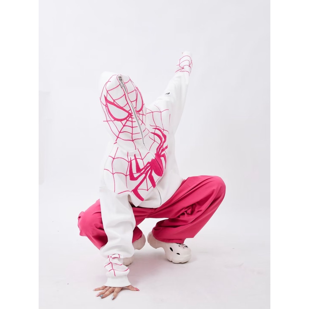 Áo Khoác sweater Có Mũ Trùm Tay Dài In Hình Nhện Kiểu retro Mỹ Thời Trang Mùa Thu 2023 Mới