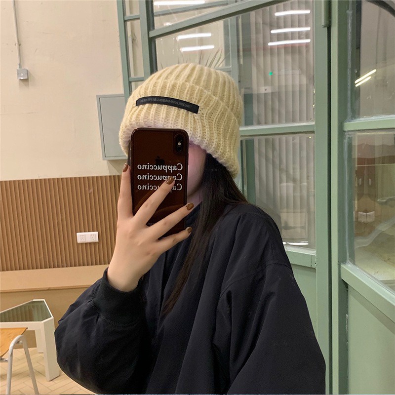 1 Mũ Dệt Kim Dày Dặn Màu Trơn Đơn Giản Thời Trang Thu Đông Cho Nam Và Nữ