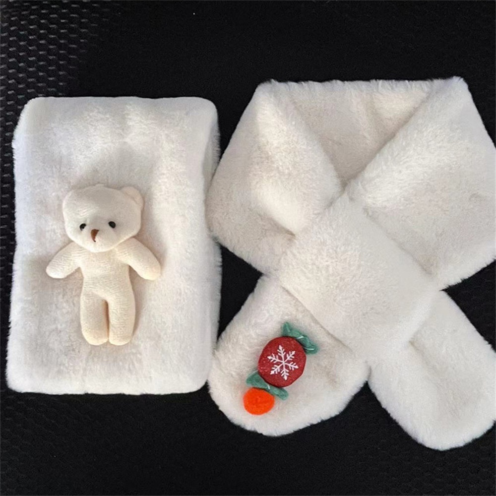 Dễ Thương Khăn Choàng Lông Xù Dày Dặn Ấm Áp Họa Tiết Gấu Hoạt Hình Đáng Yêu Kiểu Hàn Quốc