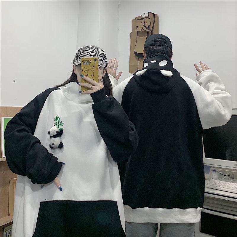 Áo Hoodie Bằng Vải Nỉ Dày Dáng Rộng In Hình Gấu Trúc Dễ Thương Vui Nhộn