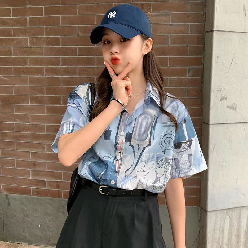 Áo Sơ Mi Tay Ngắn Dáng Rộng In Họa Tiết Dễ Thương Phong Cách Hàn Quốc Thời Trang Cho Nam Và Nữ
