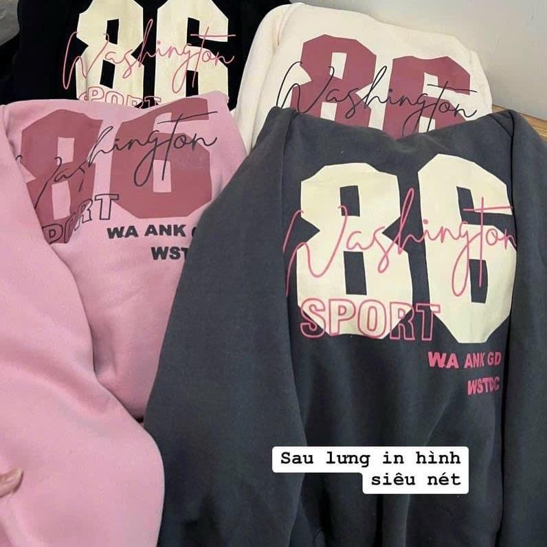Áo khoác nỉ ngoại dệt xk in 86 có nón dây kéo unisex nam nữ