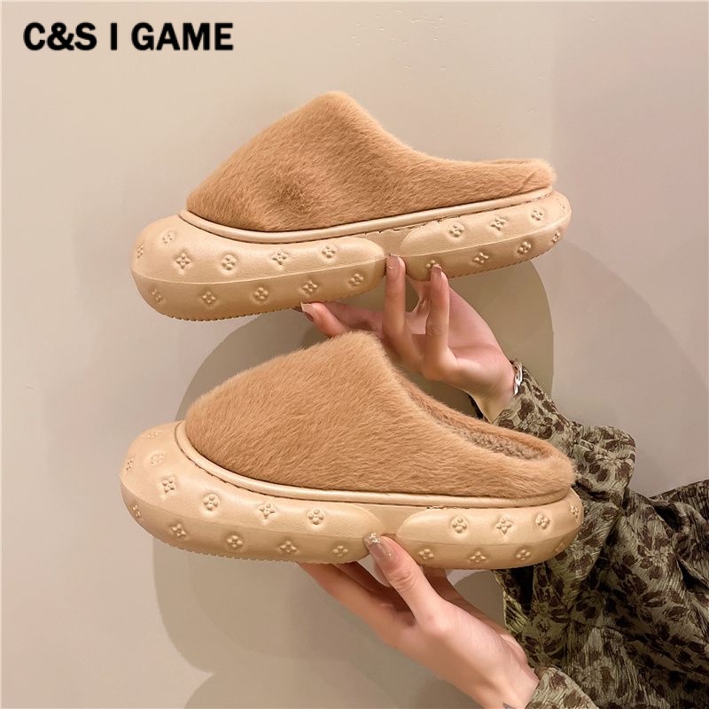 C＆S  dép nữ Dép bông Phủ Lông Dày Đế Cao 5cm Dễ Thương Thời Trang Mùa Thu Đông FDL23A0BEC 42Z231018
