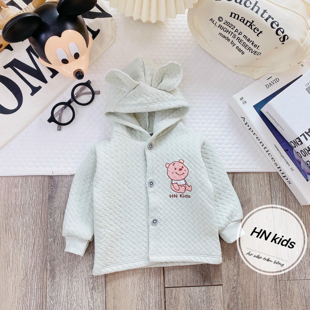 Áo khoác Hnkids vải trần bông có mũ cho bé mặc thu đông dáng ôm