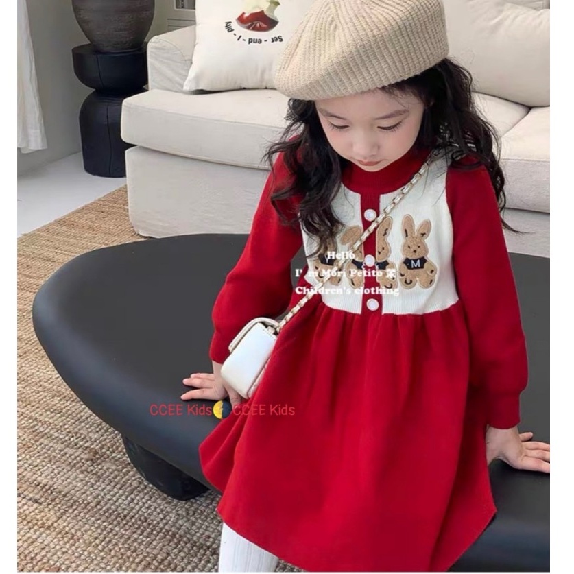 Váy tiểu thư Váy bé gái dễ thương mặc noel và tết đều xinh Áo len váy đỏchất liệu len cao cấp Phong Cách mới mẻ cho bé