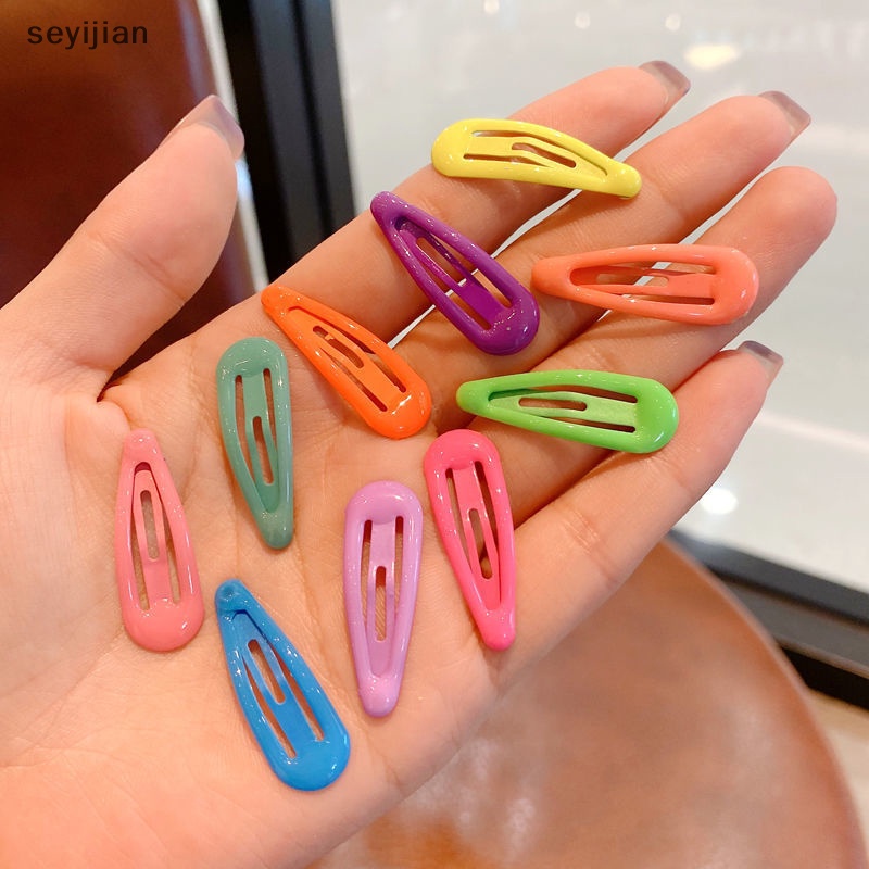 Set 10 Kẹp Tóc Kim Loại Hình Ngôi Sao / Trái Tim Màu Sắc Ngọt Ngào Cho Bé Gái