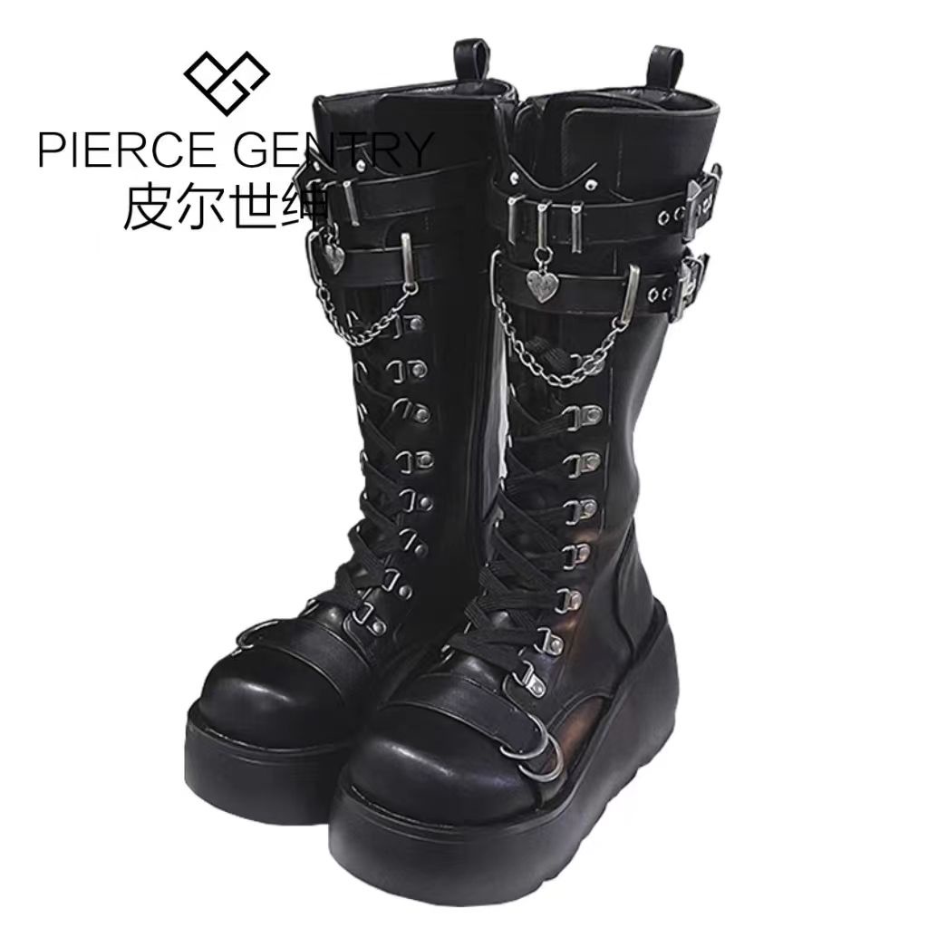 Xuyên Thấu Quý Ông slimmer Giày Bốt martin Đế Dày Cổ Cao Mũi Tròn Phong Cách punk Mùa Thu gothic Cho Nữ