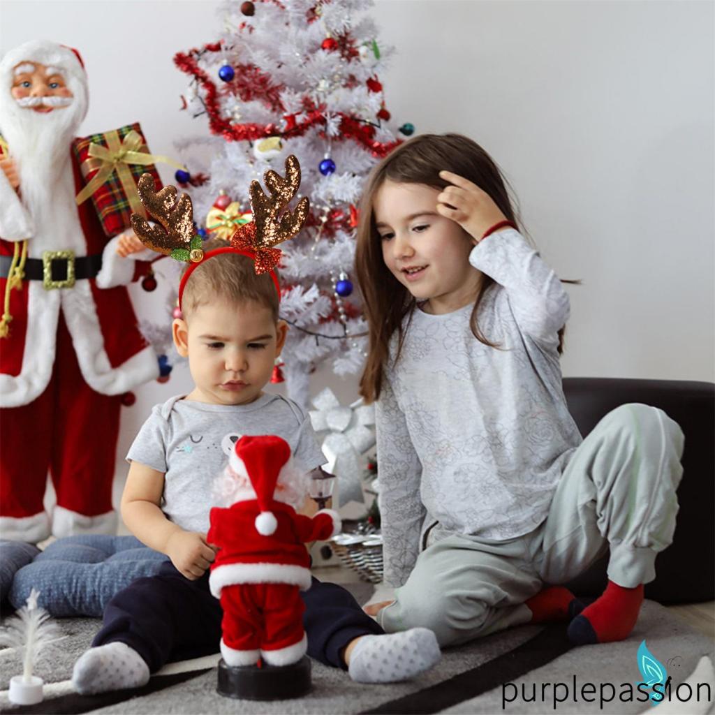 Băng Đô Màu Tím Trang Trí Hình Tuần Lộc Giáng Sinh Đính Sequin Lấp Lánh Thời Trang Thanh Lịch Dành Cho Trẻ Em