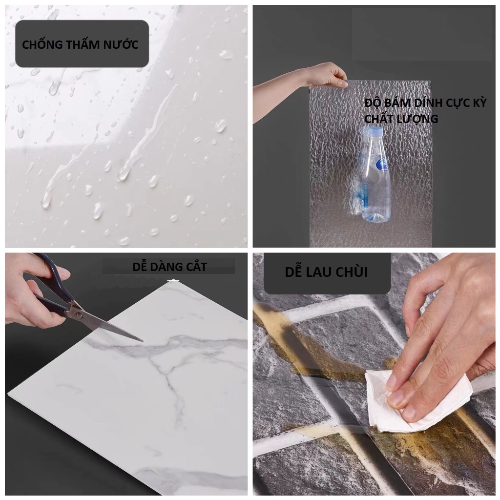 Freeship - Xốp dán tường 3D Livits thạch anh sang trọng cao cấp chống thấm, giá rẻ 60cm x 30cm, dày 2.5mm