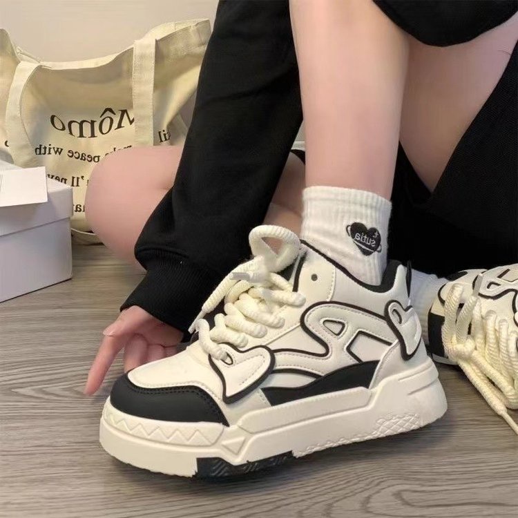 Giày Thể Thao Bằng Da pu Mũi Tròn Phối Lưới Dây Chéo Phong Cách Hàn Quốc Cho Nữ