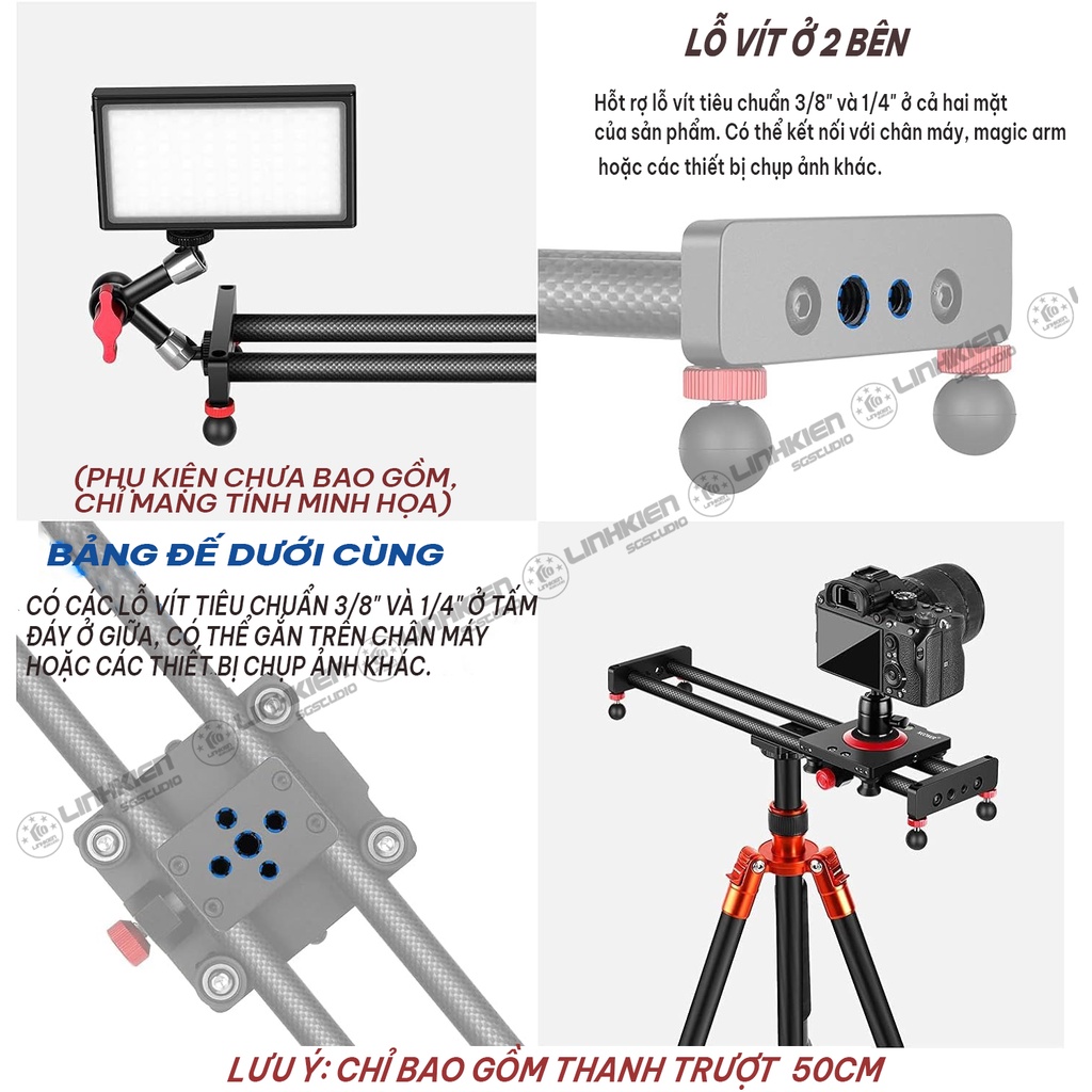 Thanh Trượt Quay Phim Dolly Slider Carbon Fiber 50cm Cho Máy Ảnh Camera  Quay Phim Chuyển Động Ổn Định Chuyên Nghiệp