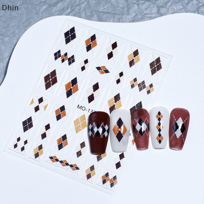 1 Tờ Nhãn Dán Trang Trí Móng Tay 3d Tự Dính Họa Tiết Kẻ Sọc Caro Màu caramel