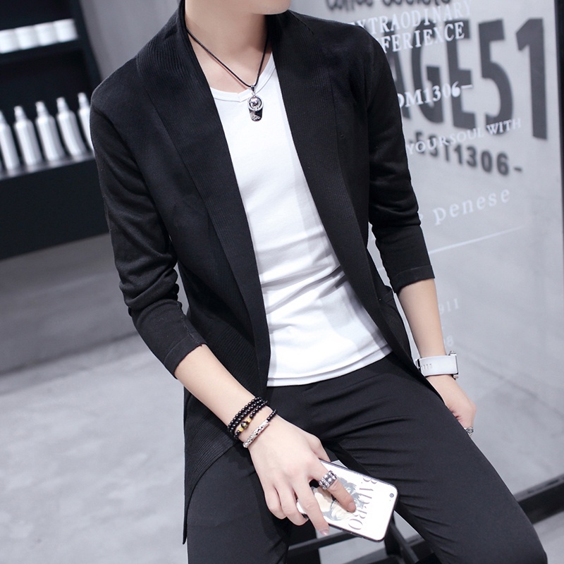 Áo Khoác Dệt Kim Tay Dài Màu Sắc Đơn Giản Phong Cách hong kong Thời Trang Cho Nam