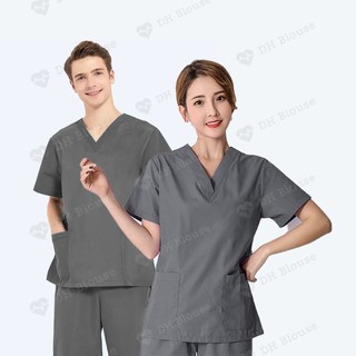 Bộ scrubs bác sĩ, kỹ thuật viên màu Xám - đồng phục spa, điều dưỡng, đông y, dược sĩ, nha khoa