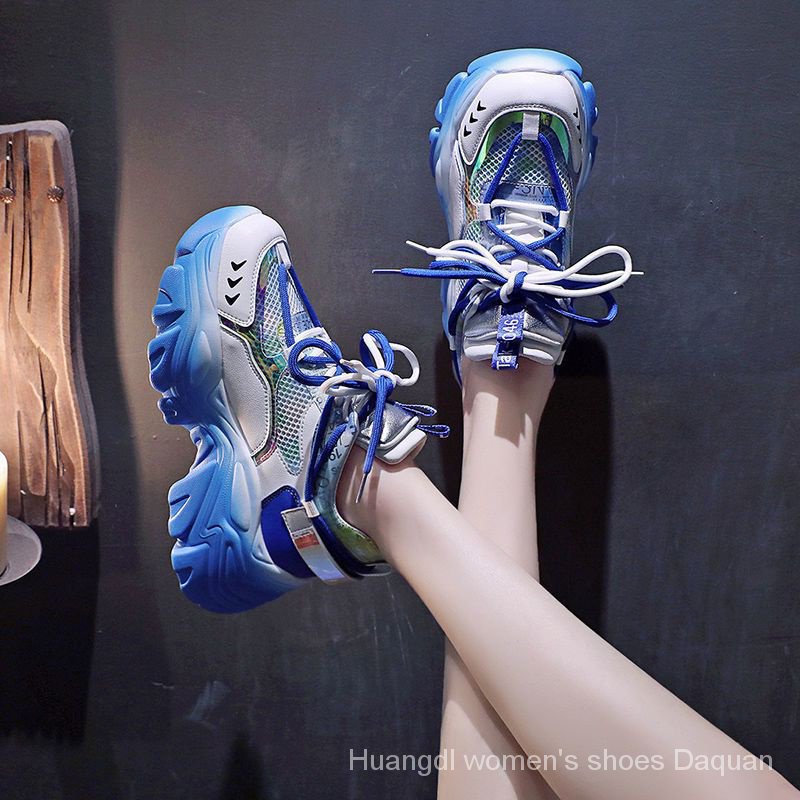 Giày Thể Thao Phối Lưới Thoáng Khí Phong Cách Mới 2023 6.5cm Cho Nữ