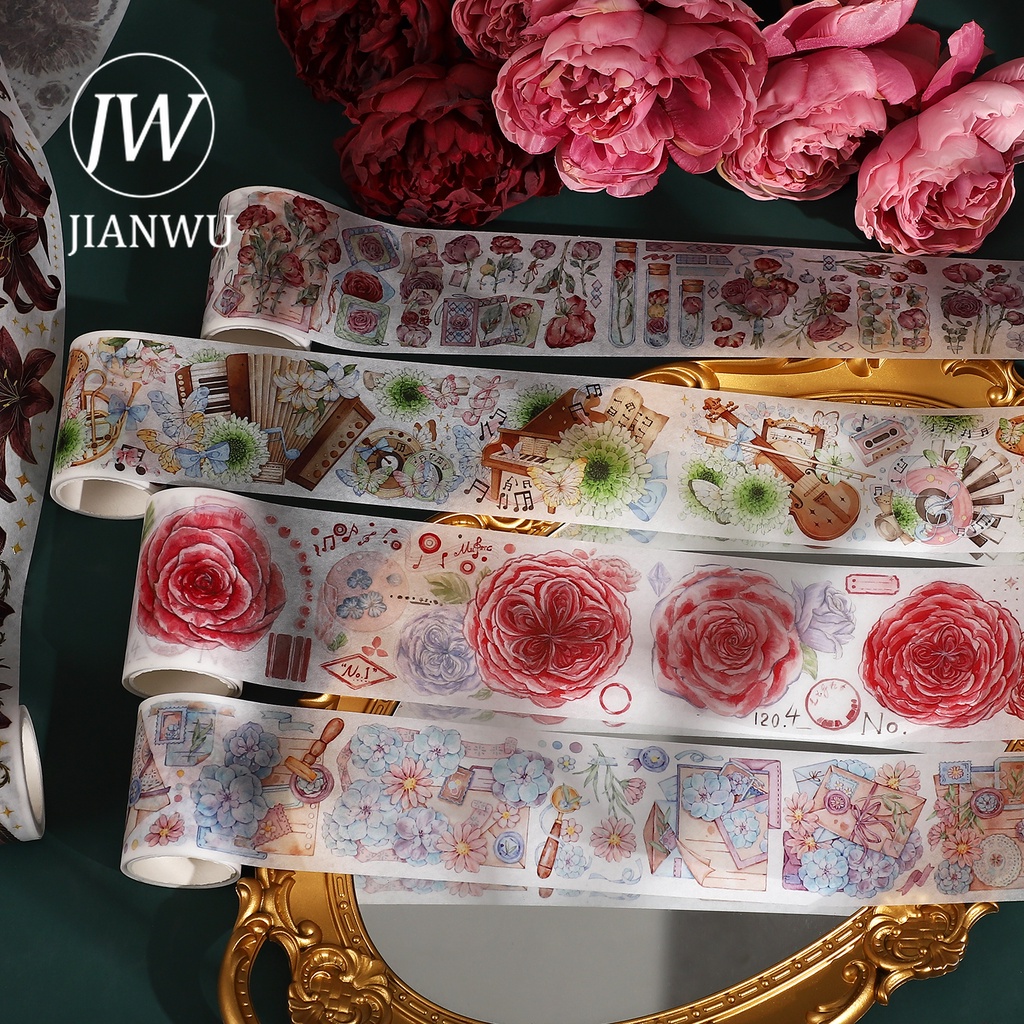 Cuộn Băng washi 200cm / 500cm Họa Tiết Hoa vintage Trang Trí Đa Ứng Dụng