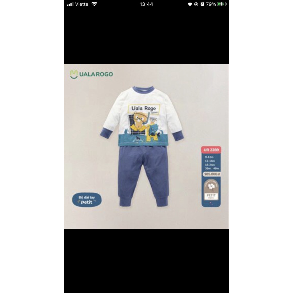 Bộ peptit uala mềm mại thu đông dành    cho bé trai bé gái