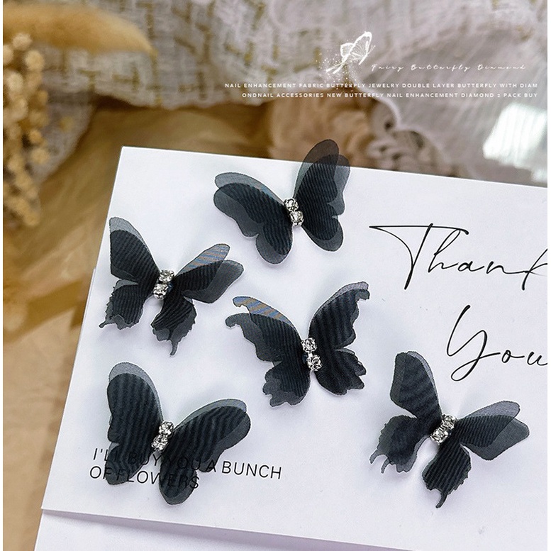 Charm Bướm Cát Tiên Trắng Đen Vải Mềm | Trang Trí Móng Tay