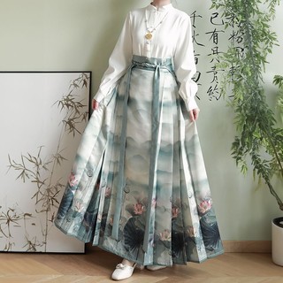  1026 moshengge Áo Sơ Mi Hán Phục Ngắn Cổ Đứng Làm Bằng Thủ Công  Mùa Thu  Váy Dài Đến Eo Hình Ngựa satin Hàng Ngày Cho Nữ 