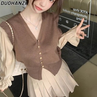 Áo Dài Tay Cổ Chữ v Màu Sắc Tương Phản Thời Trang Thu Đông Cho Nữ