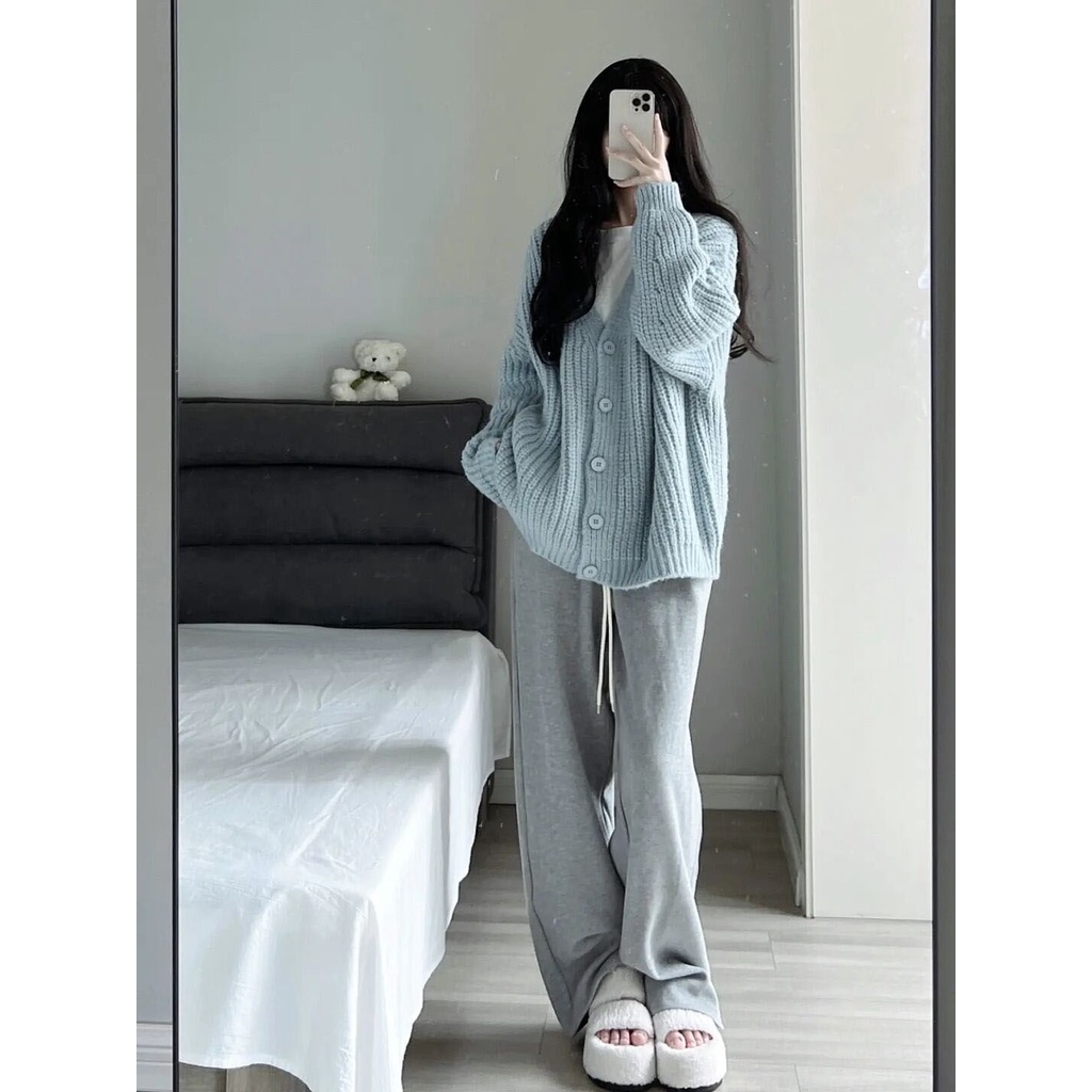 Áo Khoác cardigan Dệt Kim Dáng Rộng + Chân Váy Lưng Cao Phong Cách Thời Trang Thu Đông Hàng Mới