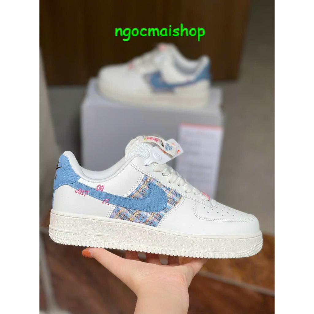 🔥SALE- UY TÍN Giày Air Force 1 Just Do It màu trắng sữa hot 2023, Giày AF1 vá bò trắng sữa