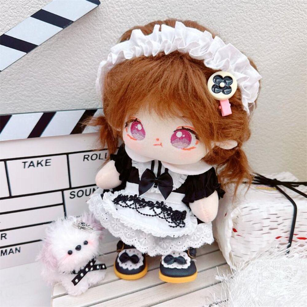 Búp Bê Hầu Gái Mặc Váy Đồng Phục Vải cotton Phối Ren Và Băng Đô Thời Trang 20cm