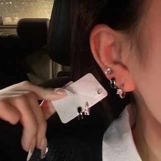 Set 6 khuyên tai mạ bạc s925 màu đen cá tính