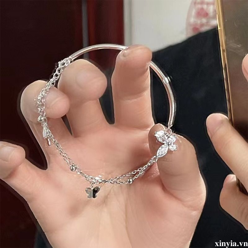 🌺🌺Vòng Tay Hai Lớp Mạ Bạc 925 Mặt Hình Bướm Đính Đá Zircon