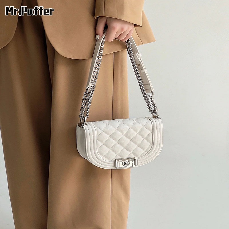 Mr.puffer Túi Đeo Chéo Vai Nhỏ Nhắn Phong Cách Thời Trang Mới Có Dây Xích Đính Kim Cương Dành Cho Nữ