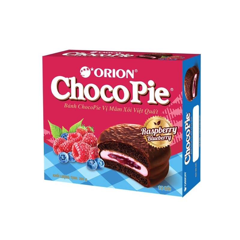 Bánh ChocoPie Orion Tình, Dưa hấu, Xoài, Việt quất, Đậm, Đào, Hạnh nhân hộp 396g thơm ngon