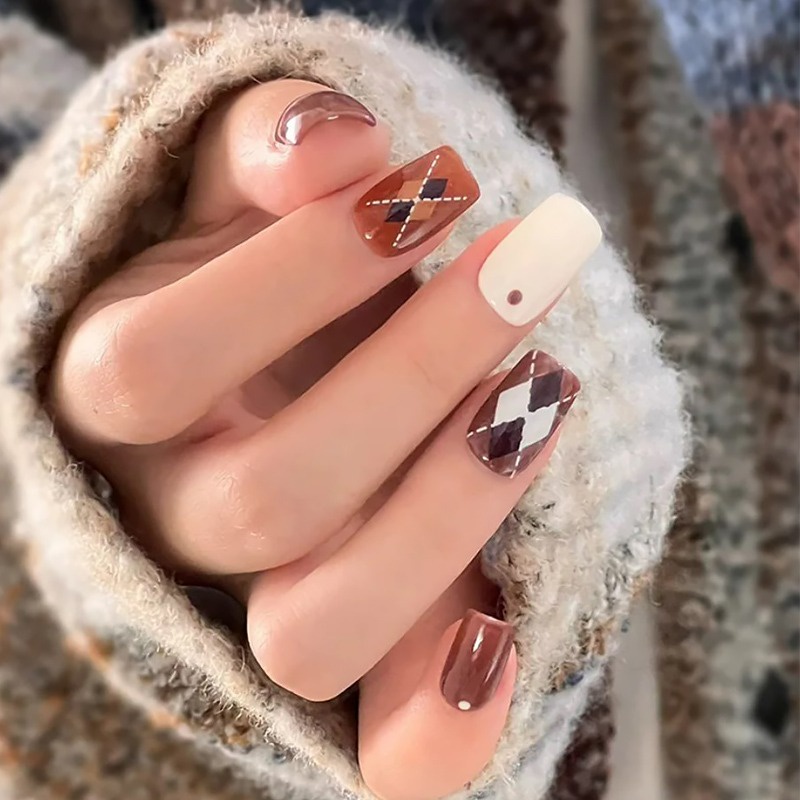 Miếng Dán Trang Trí Móng Tay Họa Tiết Kẻ Ô 5d diy
