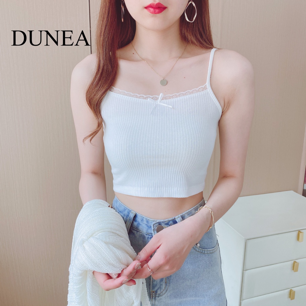 DUNEA Áo Hai Dây Phối Ren Hoa Ngọt Ngào Thời Trang Mùa Hè Cho Nữ