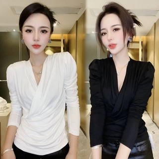 Áo thun nữ cổ chữ v hai mặt phong cách đức thời trang thu đông