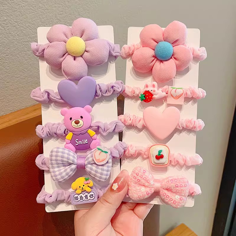 Set 5 Dây Buộc Tóc Lông Nhung Mềm Co Giãn Cho Bé Gái