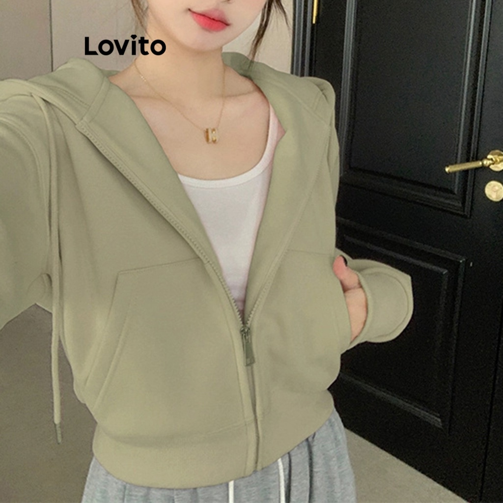 Lovito Áo khoác dây kéo có túi trơn thông thường cho nữ LNE36173 (Mơ/Xanh)