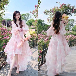 Đầm Cổ Vuông Tay Phồng In Họa Tiết Hoa Phong Cách Pháp Thời Trang Mùa Hè Xinh Xắn Cho Nữ