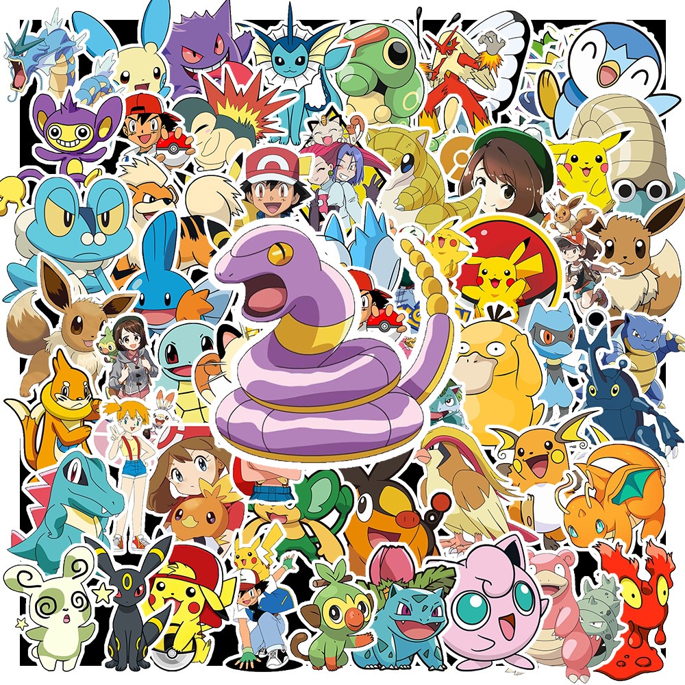 Sticker Chống Nước - 100 Miếng Dán Trang Trí Máy Tính Xách Tay | Xe Máy | Điện Thoại - Hình Pokemon Dễ Thương