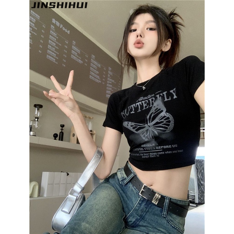 JINSHIHUI áo phông áo thun nữ croptop baby tee Phong cách Stylish Thể thao Thời trang WMY23B0K3I 46Z231116