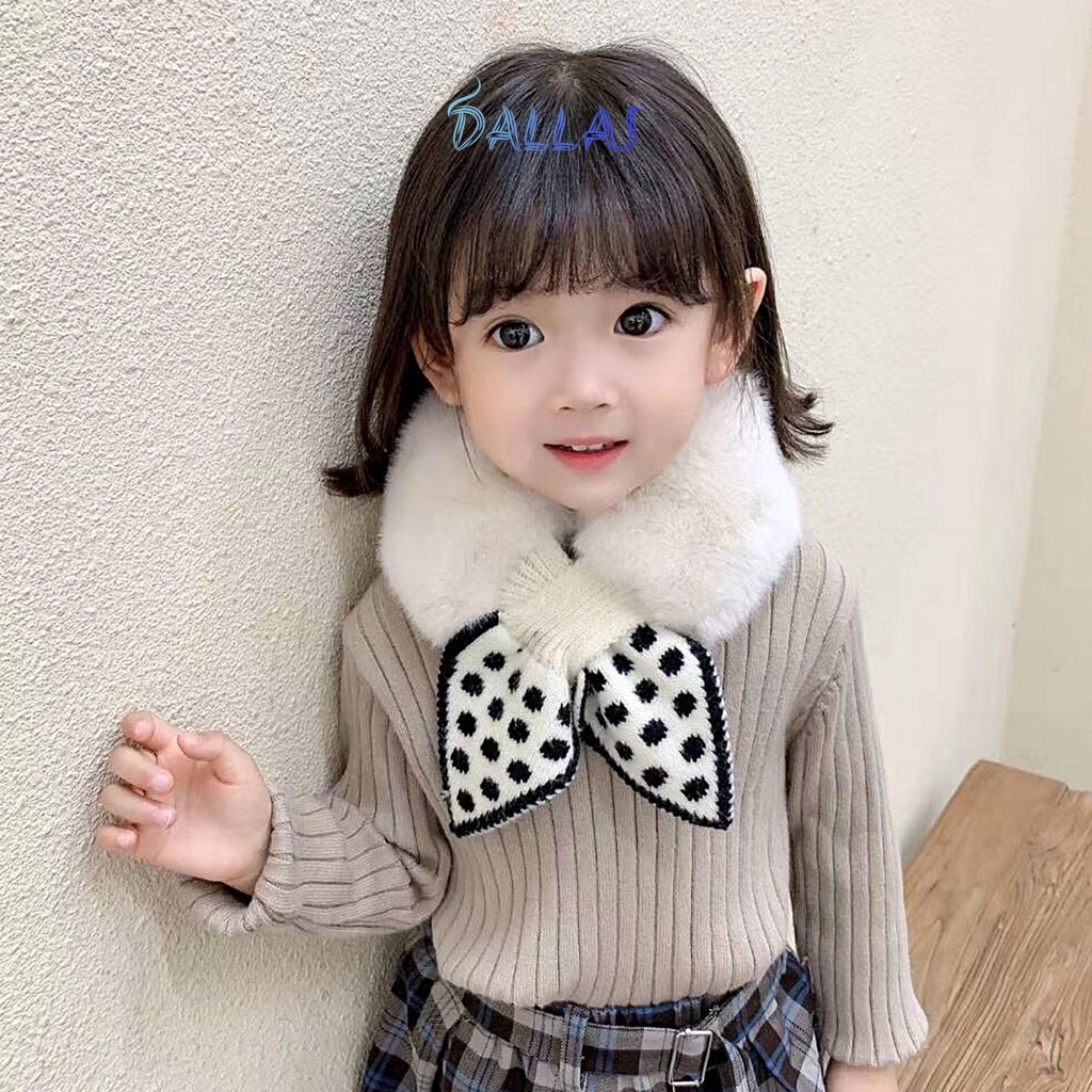 Khăn Choàng Cổ  Siêu Mềm Giữ Ấm Mùa Đông Thiết Kế Ghép Nối Chéo Chấm Bi Ngọt Ngào Cho Bé Gái Mặc Hàng Ngày
