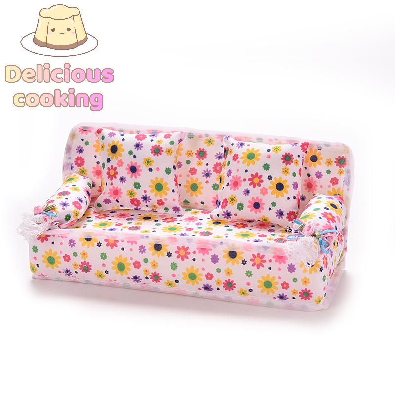 Bộ 3 Đệm Ghế sofa + 2 Gối Tựa Cho Nhà Búp Bê Barbie