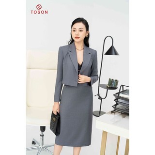 Bộ vest ghi chì Áo Vest suông chân váy Limitted S8395G93 Toson
