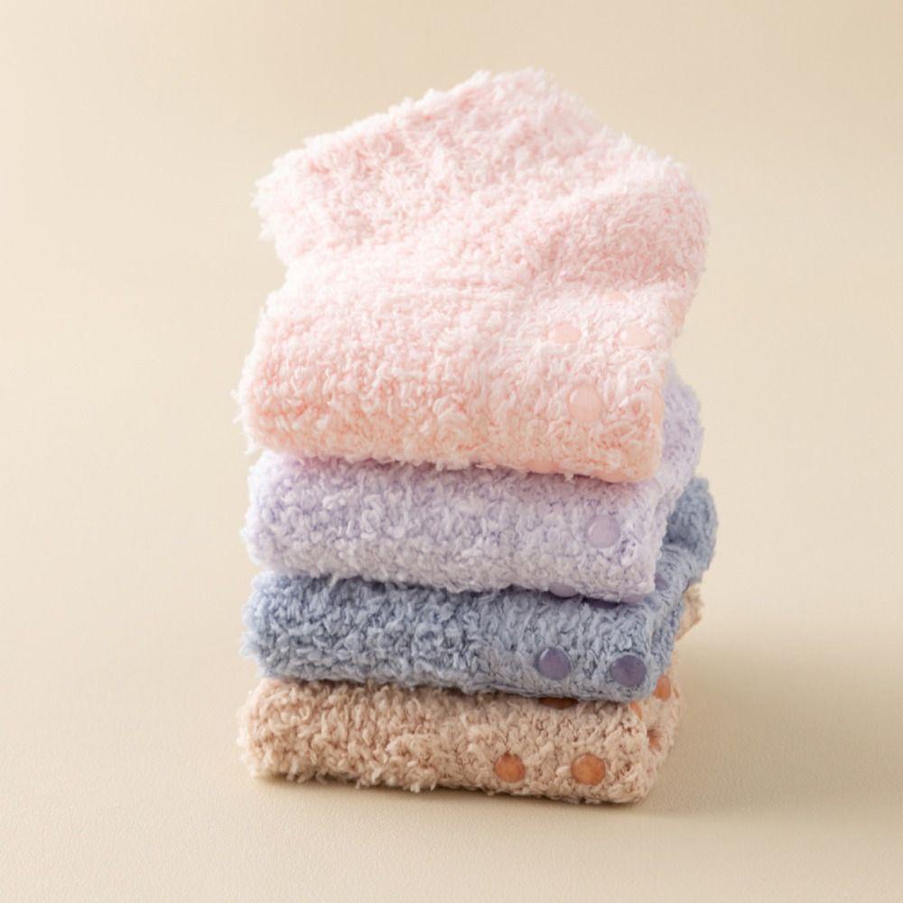 Vớ cotton Nhung San Hô Dày Dặn Màu Trơn Giữ Ấm Chống Trượt Cho Nữ