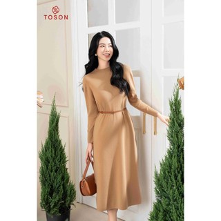 Đầm len be nâu mongtoghi dáng dài, xẻ sườn DL001E33 Toson