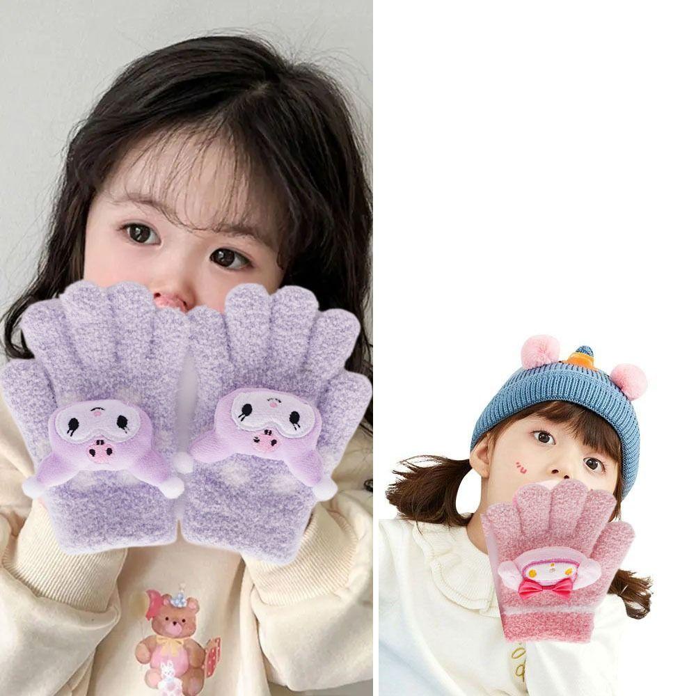 Găng Tay Thu Đông Dày Dặn Chống Gió Họa Tiết Hoạt Hình melody cinnamoroll kuromi Cho Bé