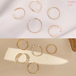Bộ 5 Nhẫn Đeo Tay Đính Ngọc Trai Thời Trang Cho Nữ