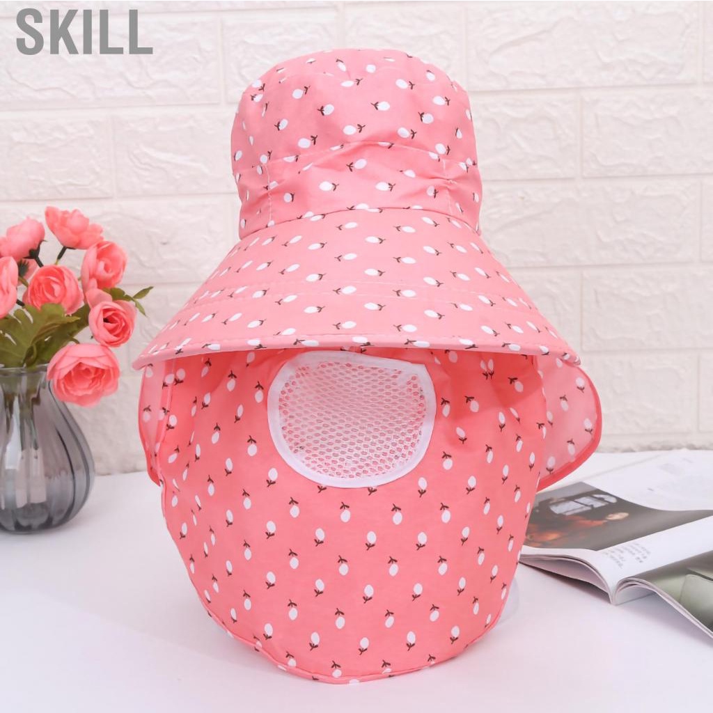 Skill Sun Hat Wide Brim with Neck Flap Face Cover UV Protection Polyester Summer Cap for Fishing Camping Boating Hiking