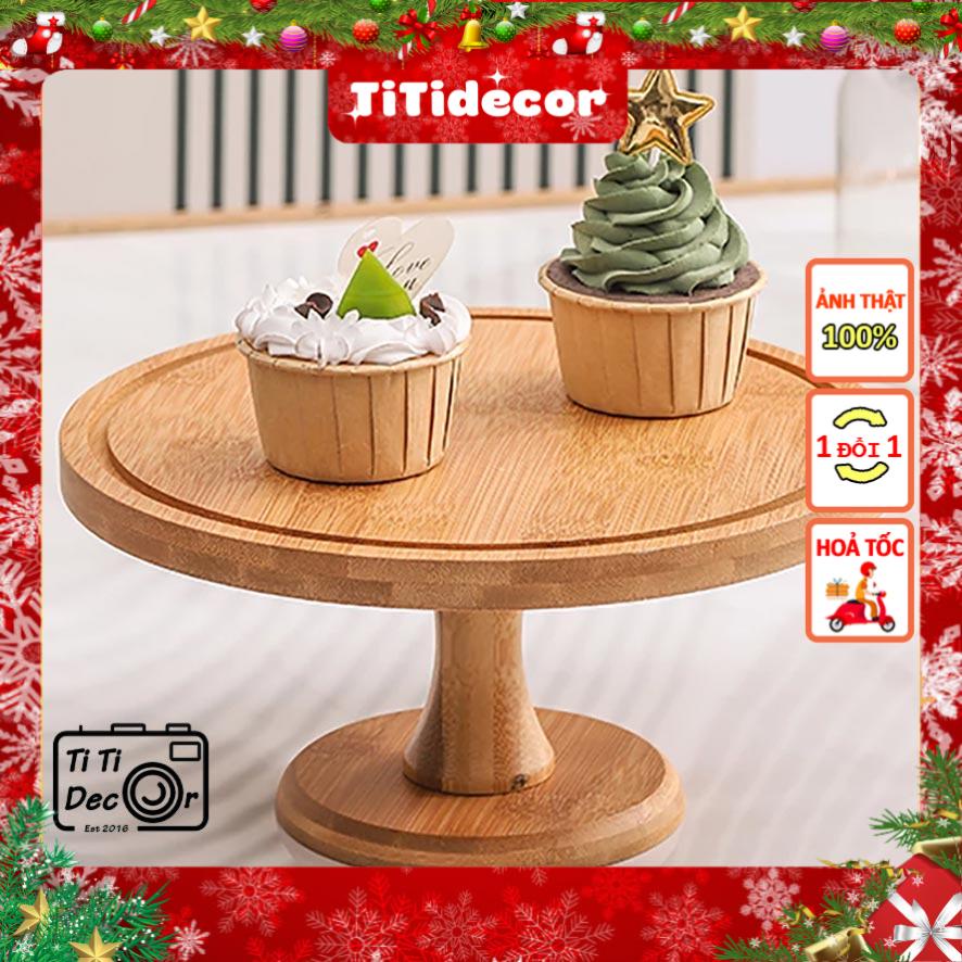 Cake Stand Gỗ Đế Xoay TiTi Decor Đựng Bánh Phong Cách Hàn Quốc