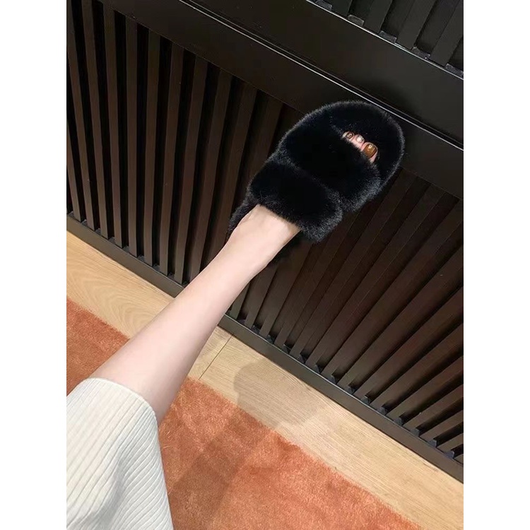 Dép lông nữ dép lê bông thời trang xỏ ngón Ba màu có sẵn