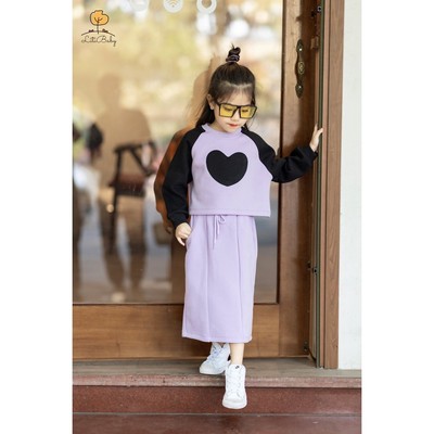 Bộ nỉ da cá xinh yêu LITIBABY kèm chân váy hình tim cho bạn 14kg - 35kg